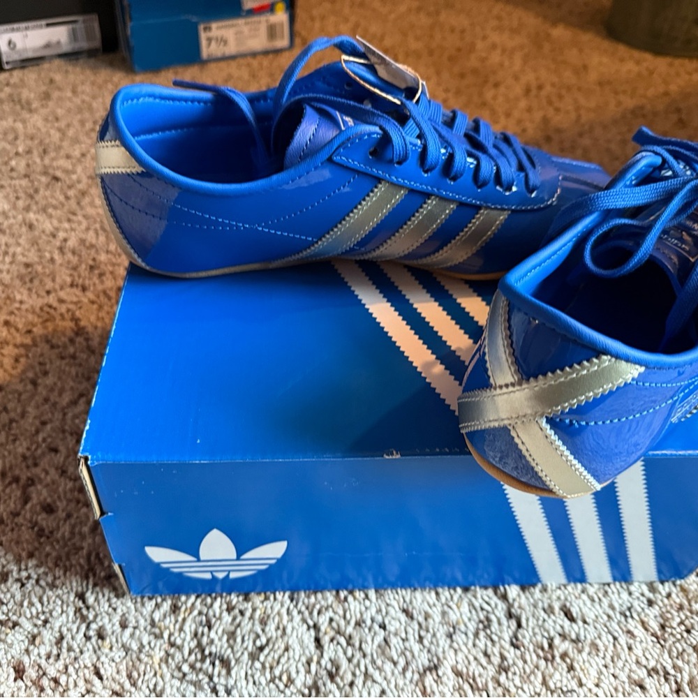 adidas Tokyo Men's Blue Patent Sneakers with Silver Stripes - Picture 6 of 6